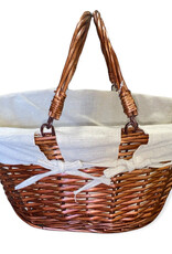 Oval Shopping Basket with Swing Handles - Brown Split Willow with Beige Canvas Lining - 16 x 13.5 x 8 deep 14 inch