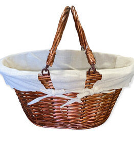 Oval Shopping Basket with Swing Handles - Brown Split Willow with Beige Canvas Lining - 16 x 13.5 x 8 deep 14 inch