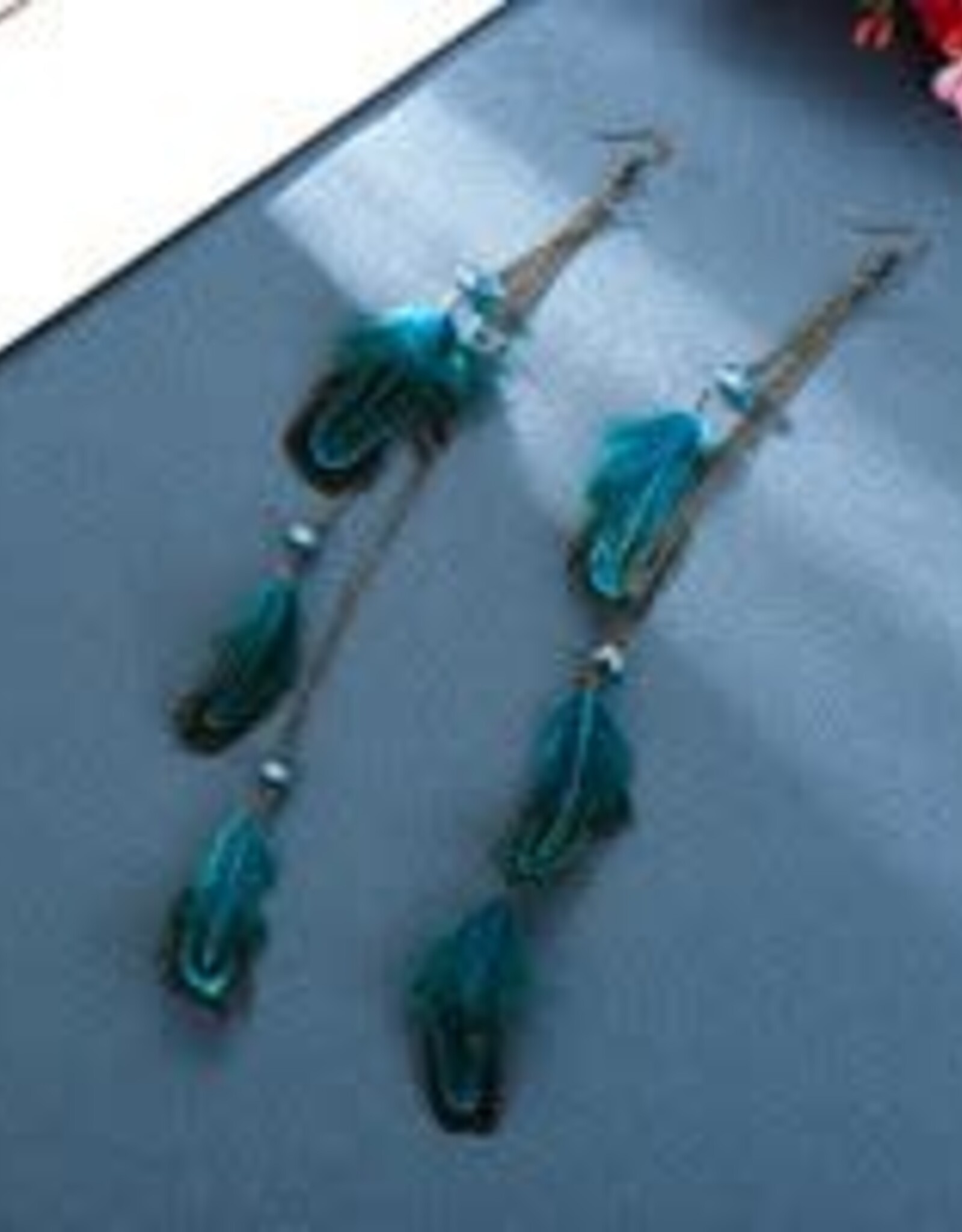 Peacock Blue Feather Dangle Fashion Earrings