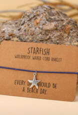 Wax Cord Anklet with Charm on Card Zinc Alloy Silver Color Plated