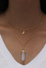 Natural Stone Pendant 30mm on Moon Necklace Double layer chain