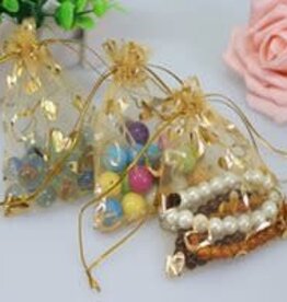 GOLD with Gold Print 2.75 x 3.5 inch ORGANZA POUCH BAG