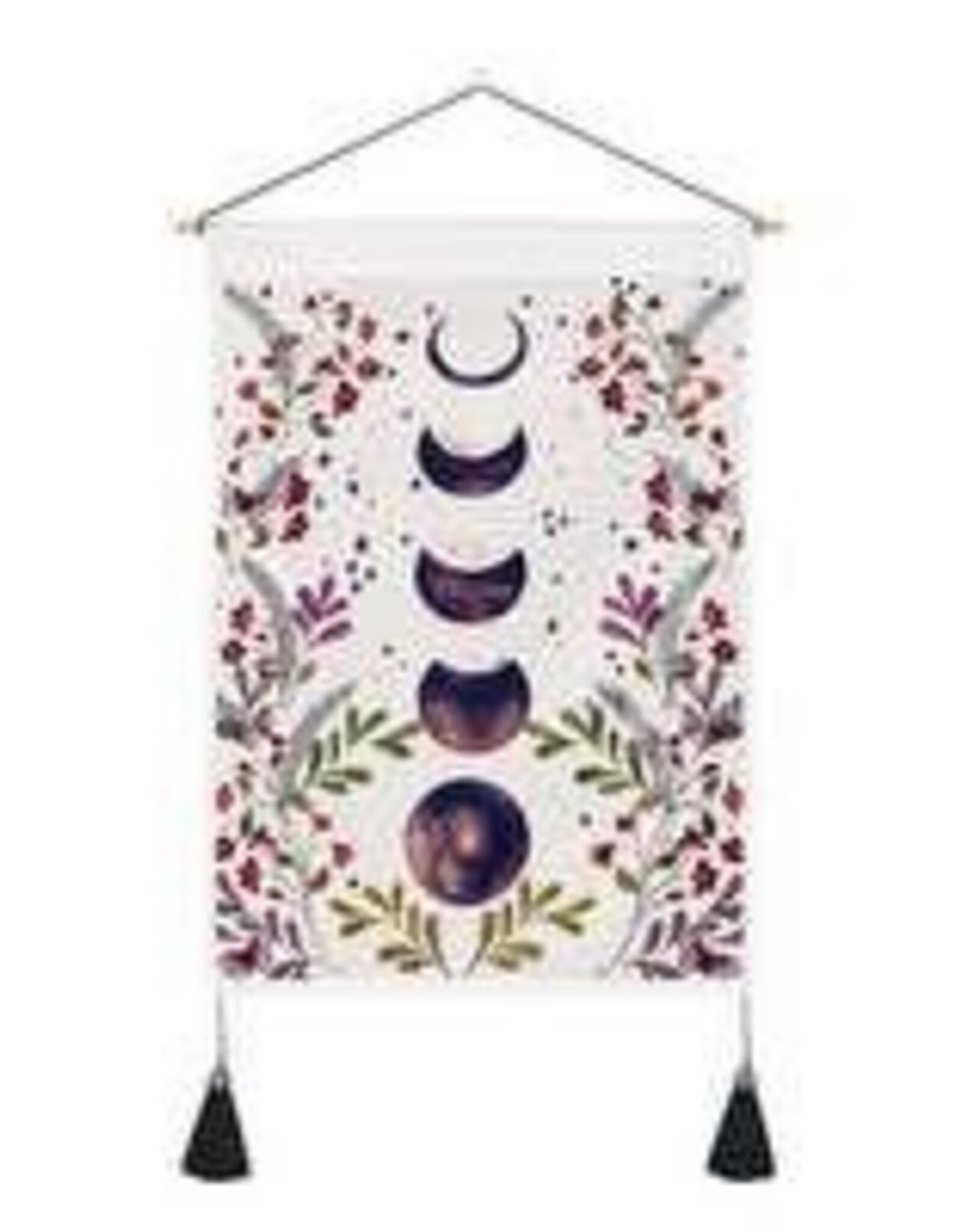 Floral Moon Phase Tapestry Wall Hanger - 13.75 wide x 19.5 inch long