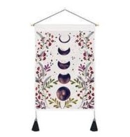 Floral Moon Phase Tapestry Wall Hanger - 13.75 wide x 19.5 inch long