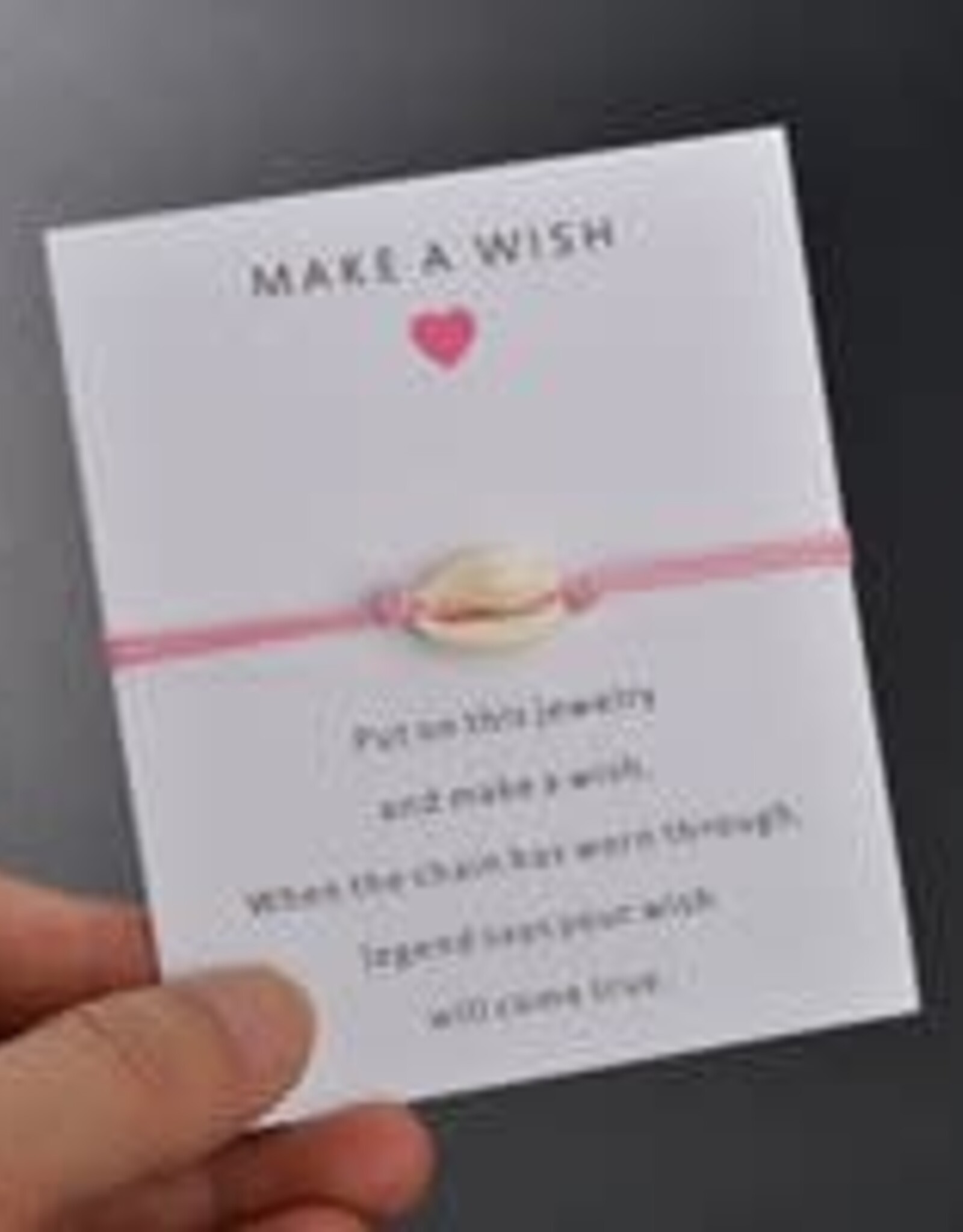 Cowrie Shell Make a Wish Bracelet - Pink - on Card