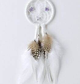 2" Dream Catcher - Silver Metal Beads - White