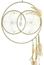 12" TAN Soul Connection Double Dream Catcher detailed with 37mm baroque crystal