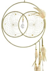 12" White Soul Connection Double Dream Catcher detailed with 37mm baroque crystal