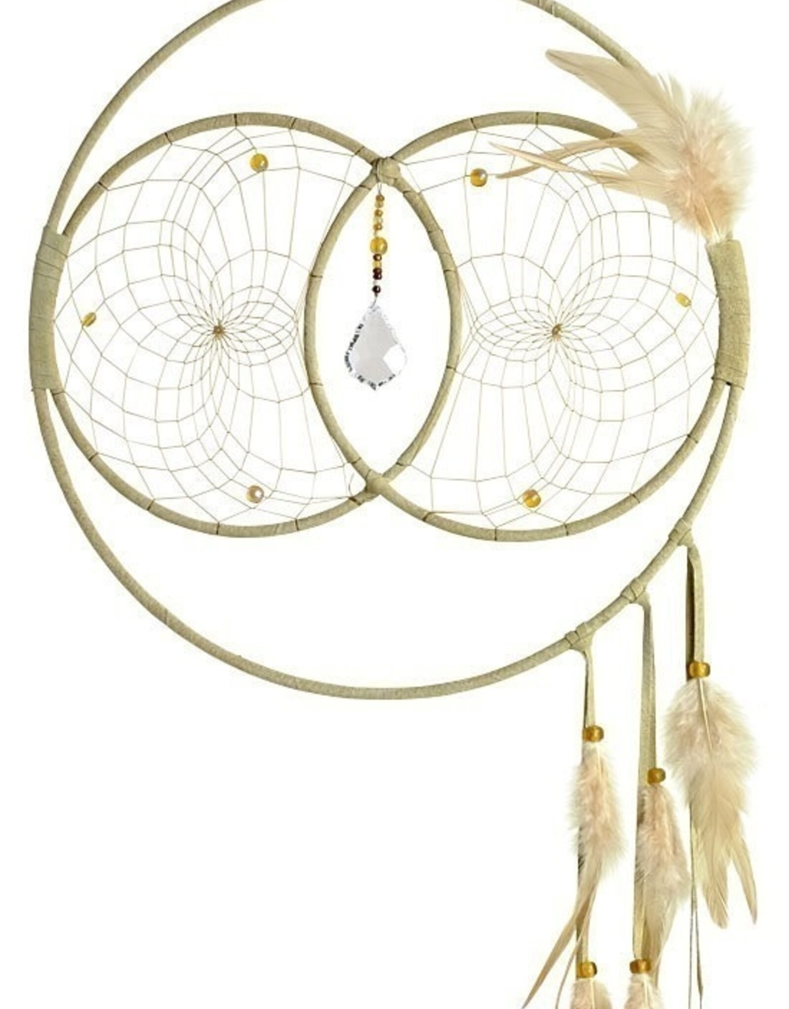 12" White Soul Connection Double Dream Catcher detailed with 37mm baroque crystal