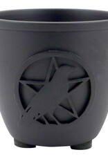 MINI CANDLE HOLDER-IRON POT-RAVEN/PENTACLE 2.5"H