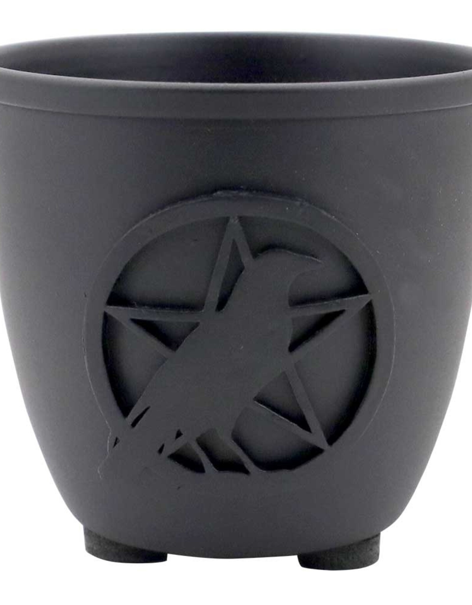 MINI CANDLE HOLDER-IRON POT-RAVEN/PENTACLE 2.5"H