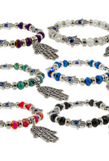 BRACELET-EVIL EYE-GLASS BEADS-FATIMA HAND ASSORTED