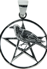 PENDANT-STERLING SILVER/RAVEN IN PENTACLE-0.9″