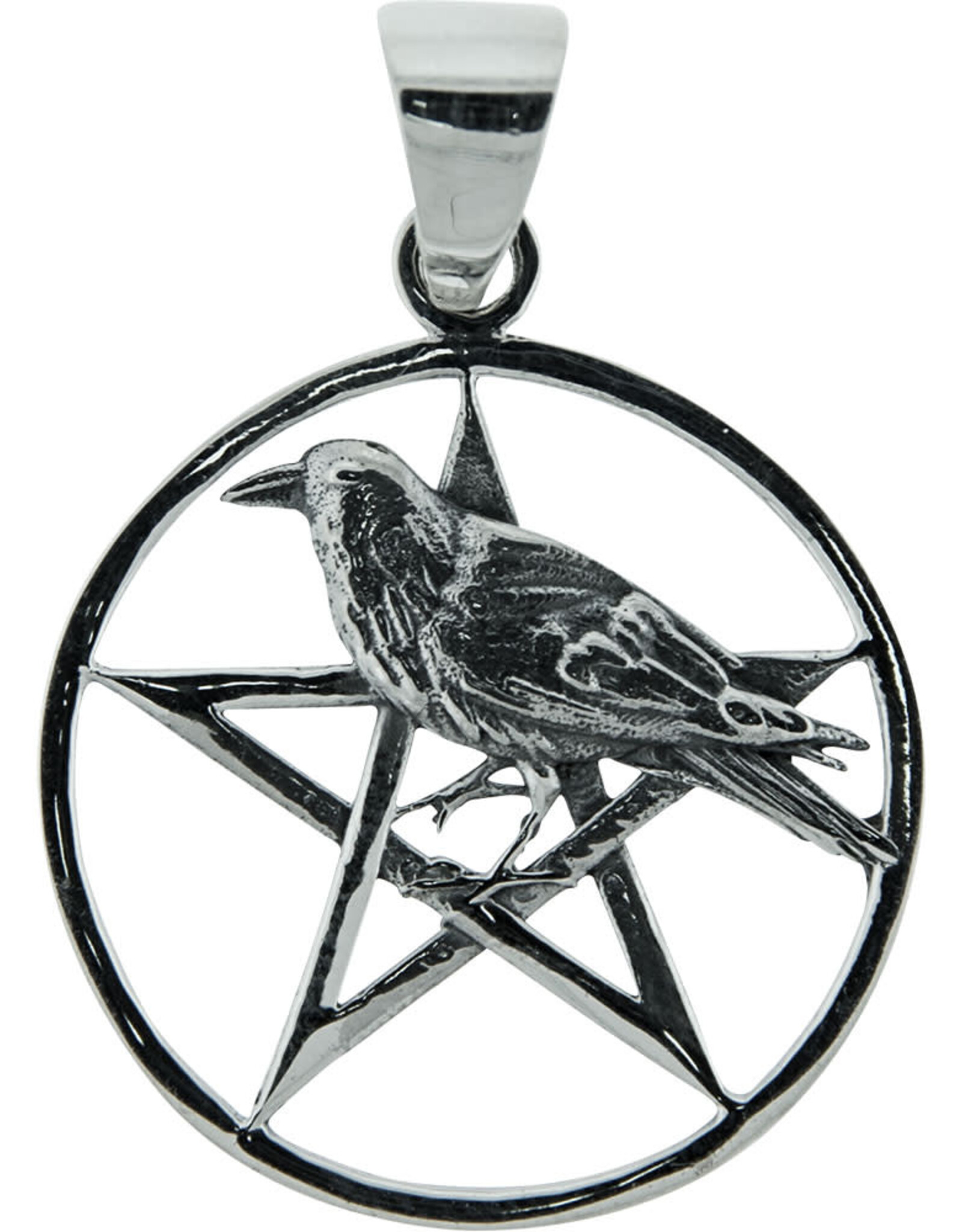 PENDANT-STERLING SILVER/RAVEN IN PENTACLE-0.9″