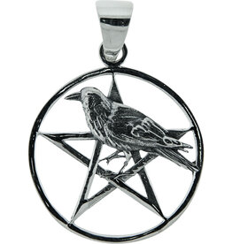 PENDANT-STERLING SILVER/RAVEN IN PENTACLE-0.9″