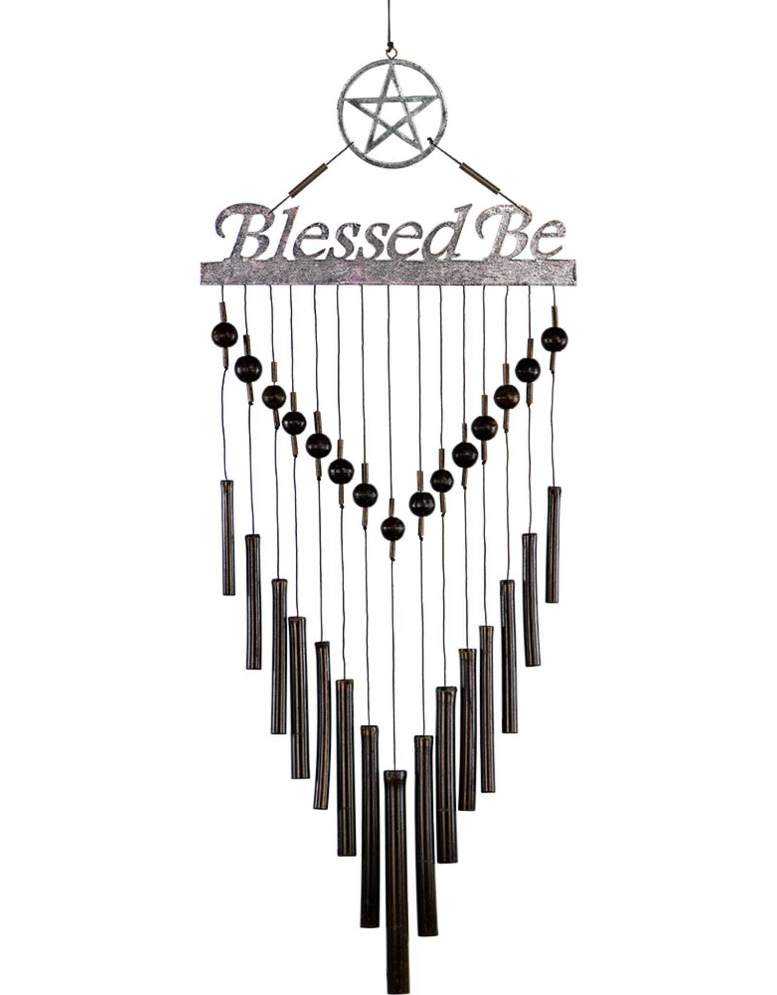 BAMBOO WINDCHIME-PENTACLE+BLESSED BE 13"X33"