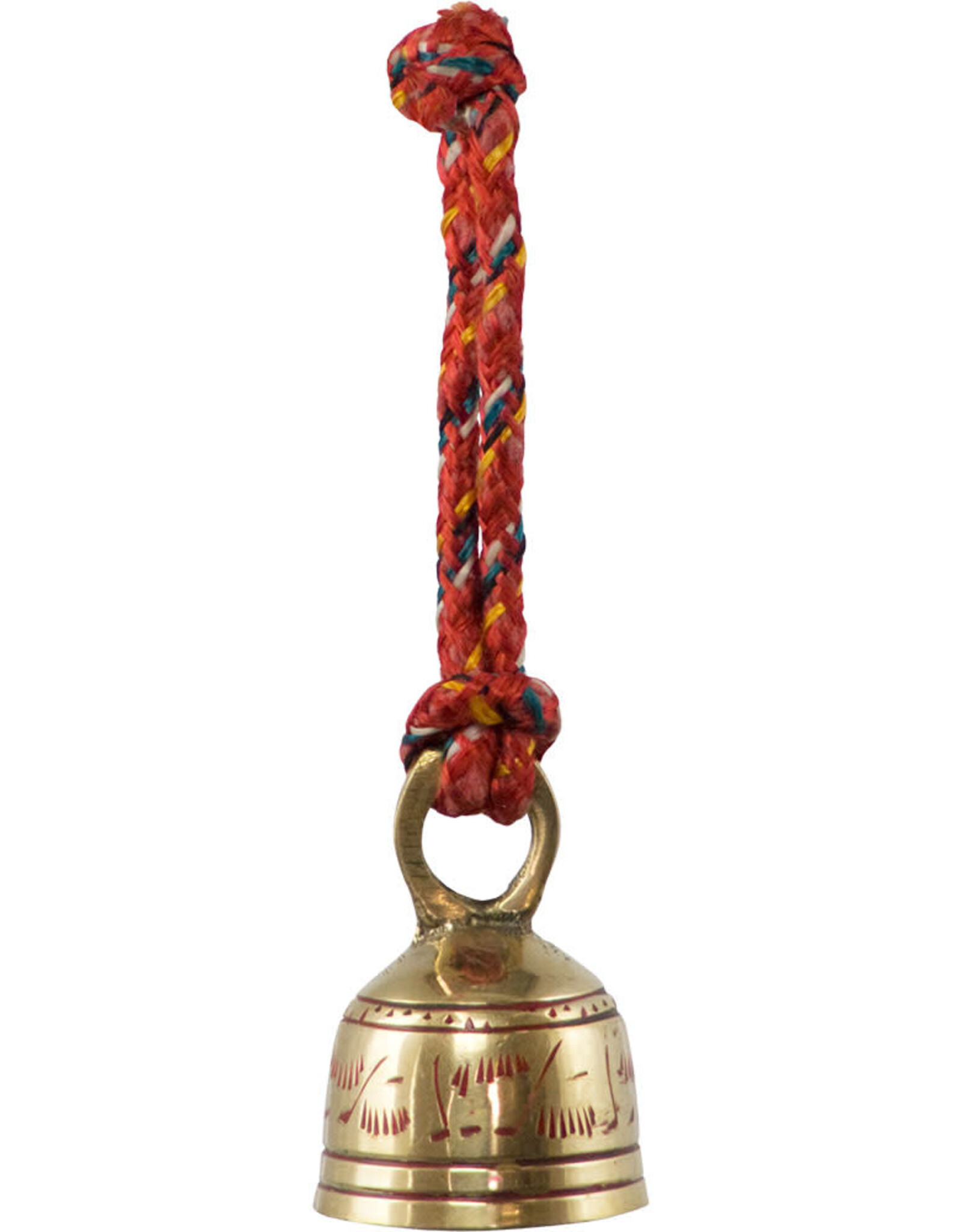 BRASS BELL – ENGRAVED WITH RED ROPE HANDLE – 2″