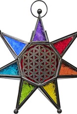 LANTERN – GLASS & METAL STAR – FLOWER LIFE – 7 CHAKRAS-11″DI