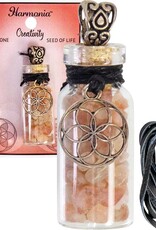 NECKLACE-STONE CHIPS BOTTLE-SUNSTONE & SEED OF LIFE 20.5" L