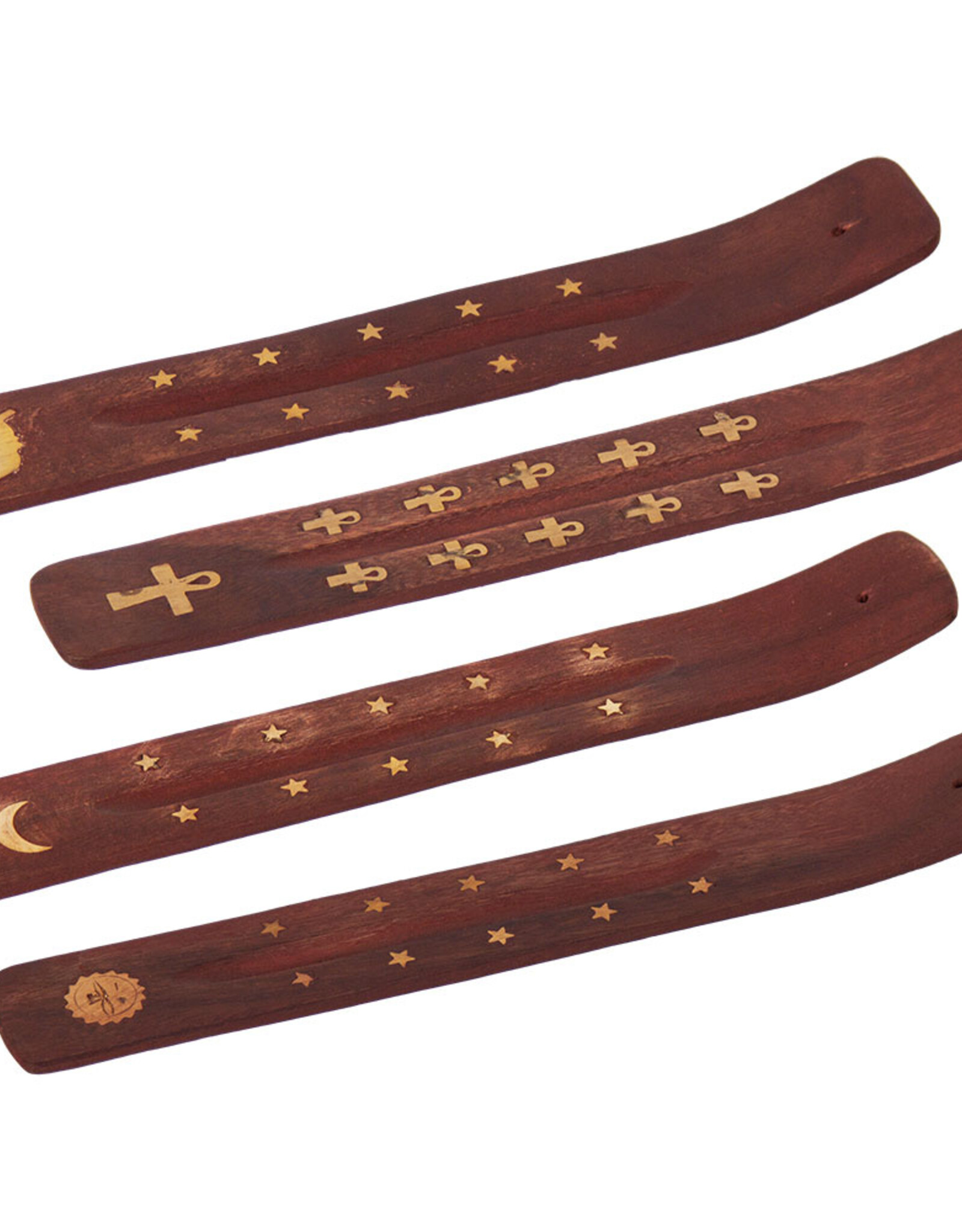 Long Wood Incense Holder - mixed golden designs