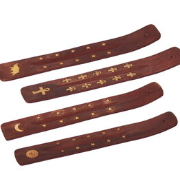 Long Wood Incense Holder - mixed golden designs