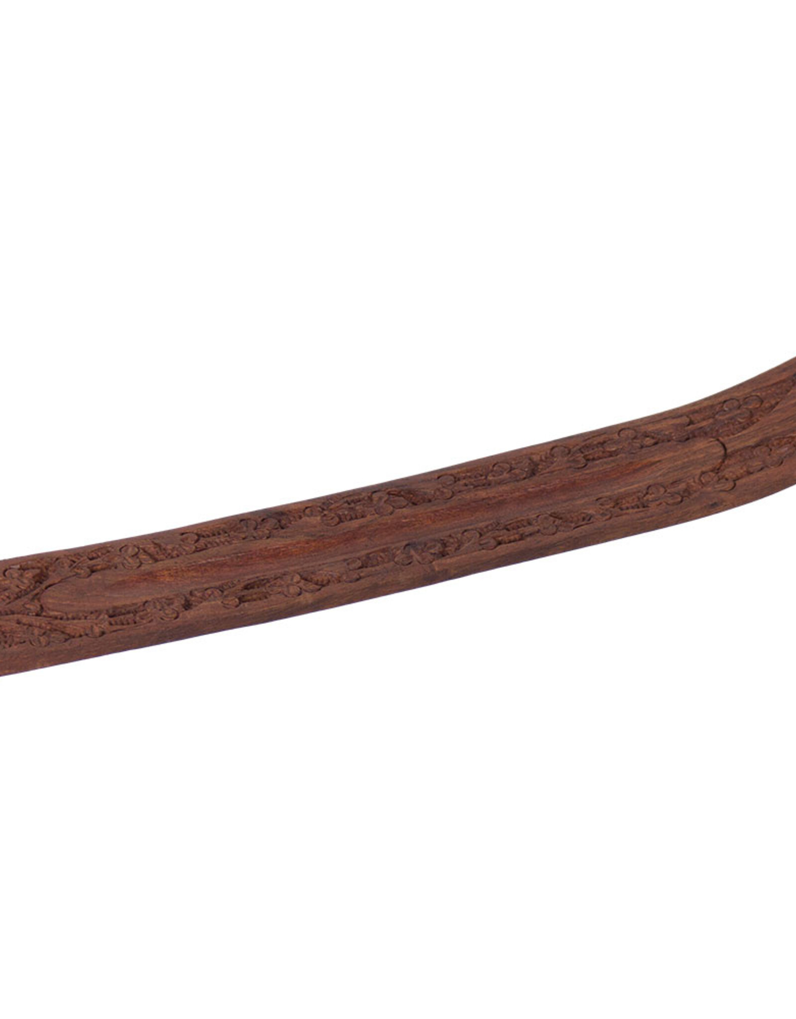 Long wood incense holder (ash-catcher) with carved flowers