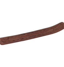 Long wood incense holder (ash-catcher) with carved flowers