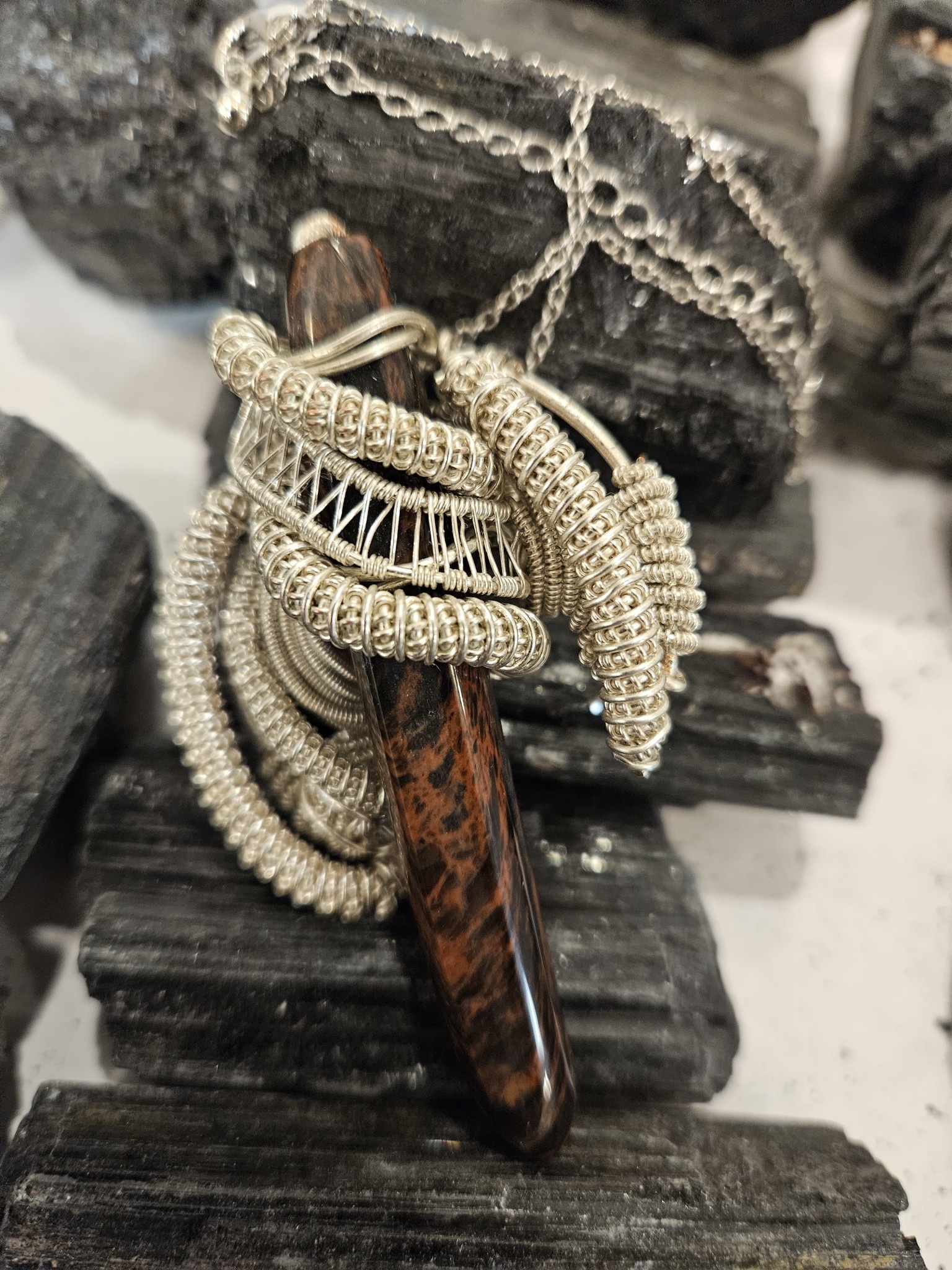 Wire Wrapped Point Mahogany Obsidian