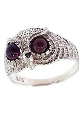 Natures Wisdom Owl with Garnet Sterling Silver Ring