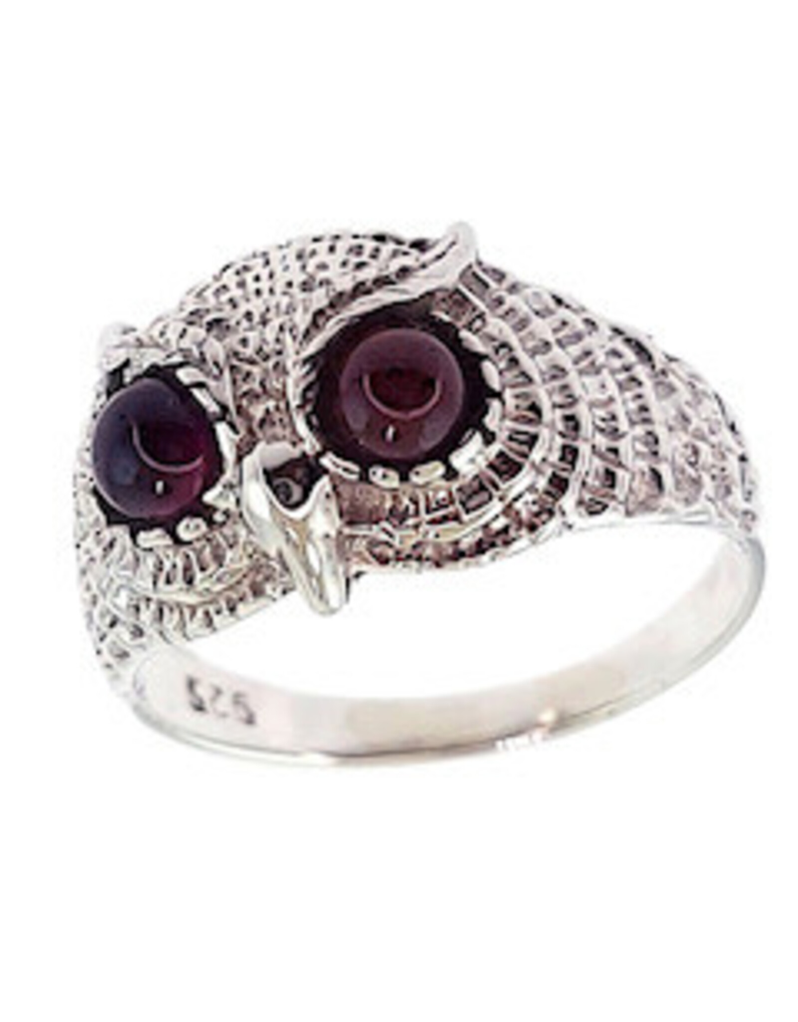Natures Wisdom Owl with Garnet Sterling Silver Ring