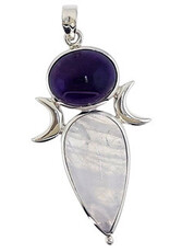 Lg Goddess Chalice Moonstone & Amethyst Pendant Sterling Silver