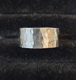 Wide Hammered Sterling Silver Ring Size 14