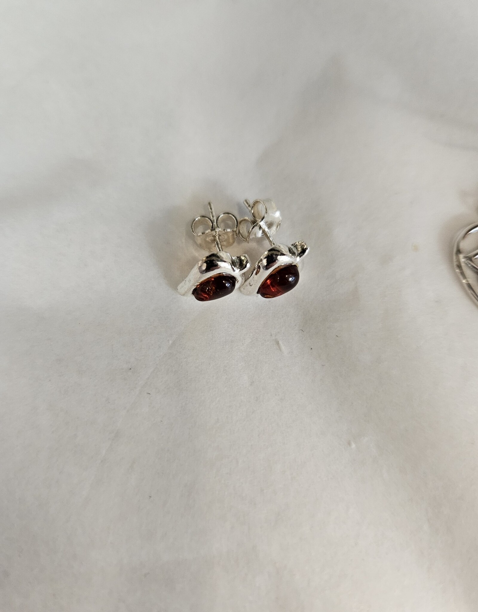 Silver Heart Shape Amber Stud SS Earrings