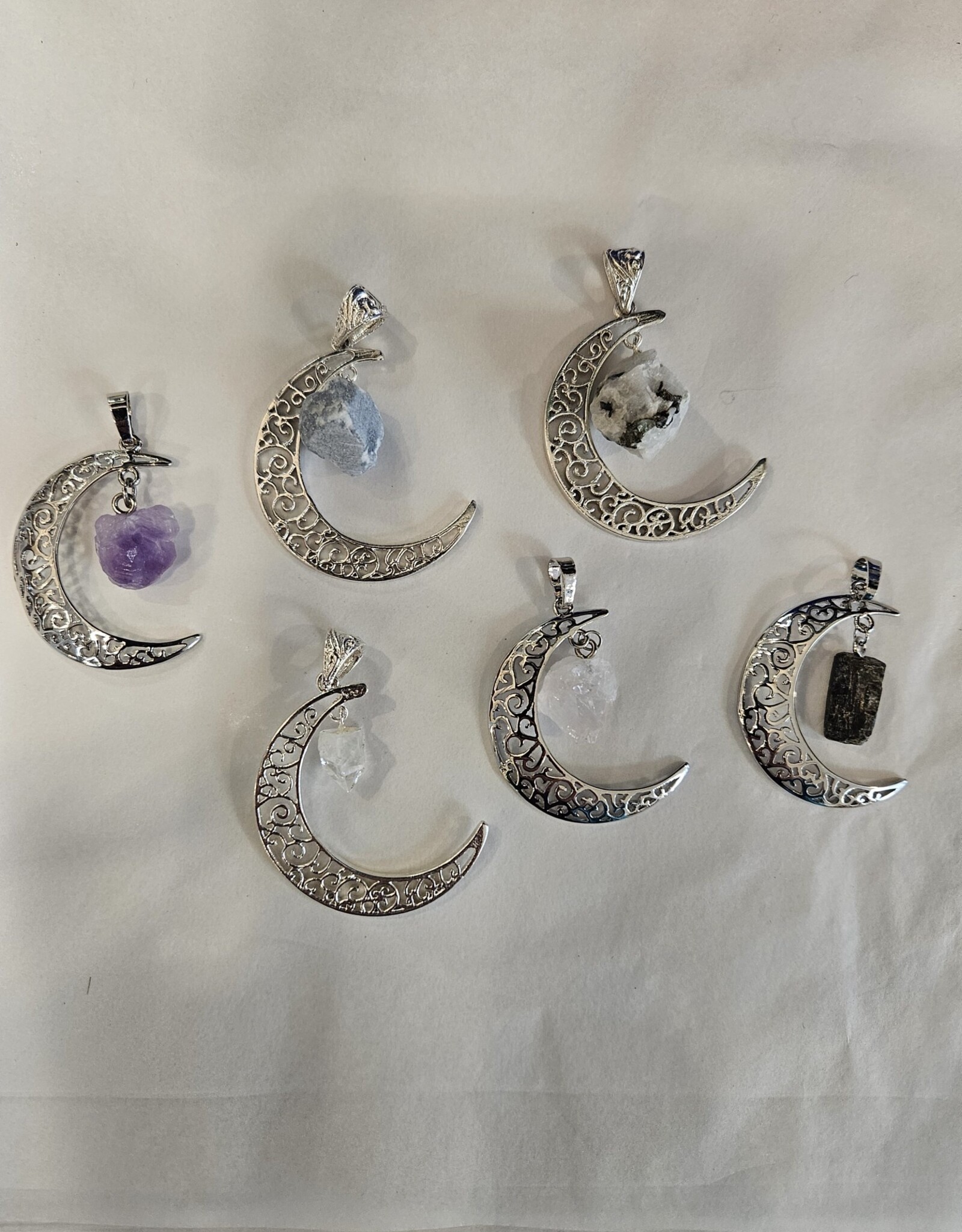 Filigree Moon Pendant with Dangling Stone