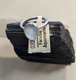 Stone Power Ring Faceted Aquamarine Sterling Silver