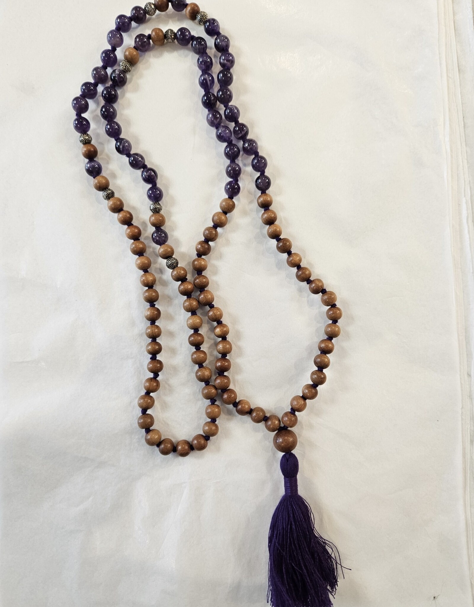 Sandalwood & Amethyst Mala Necklace