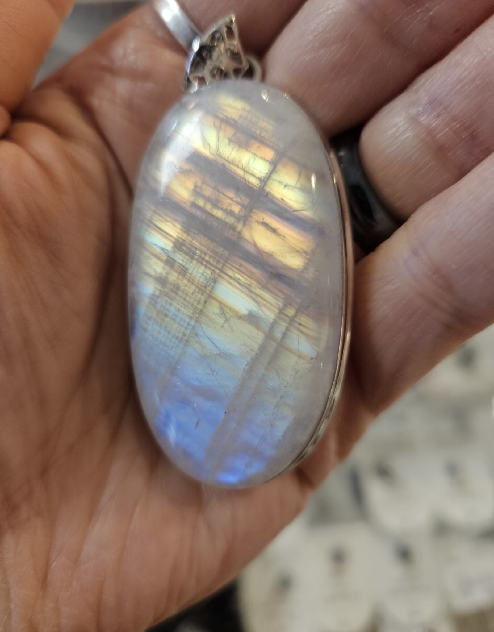 Rainbow Moonstone Sterling Silver Pendant