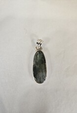 Green Kyanite Sterling Silver Long Oval Pendant