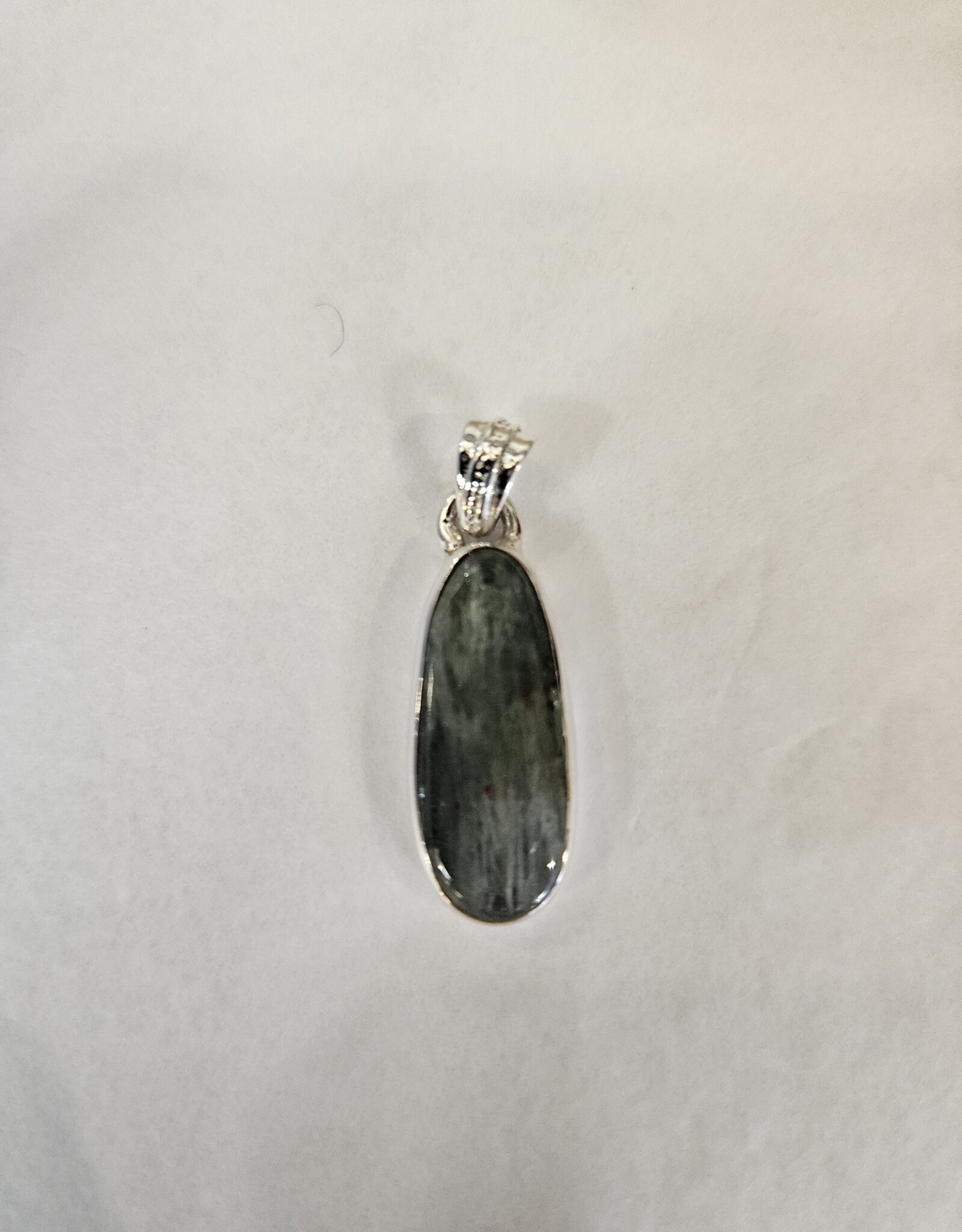 Green Kyanite Sterling Silver Long Oval Pendant