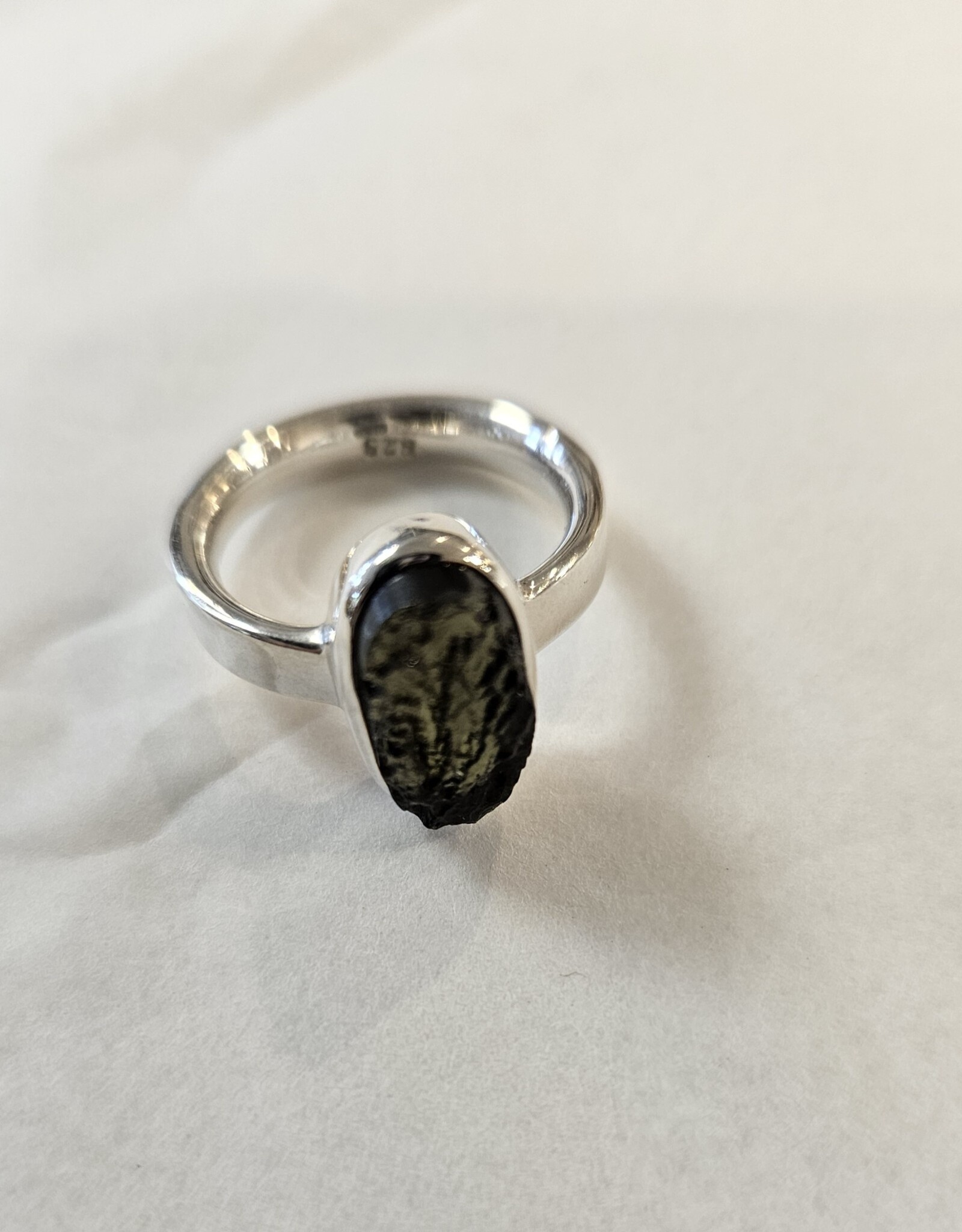 Sterling Silver Moldavite Ring Long Oval