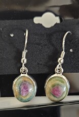 Ruby Zoisite Oval Sterling Silver Dangle Earrings