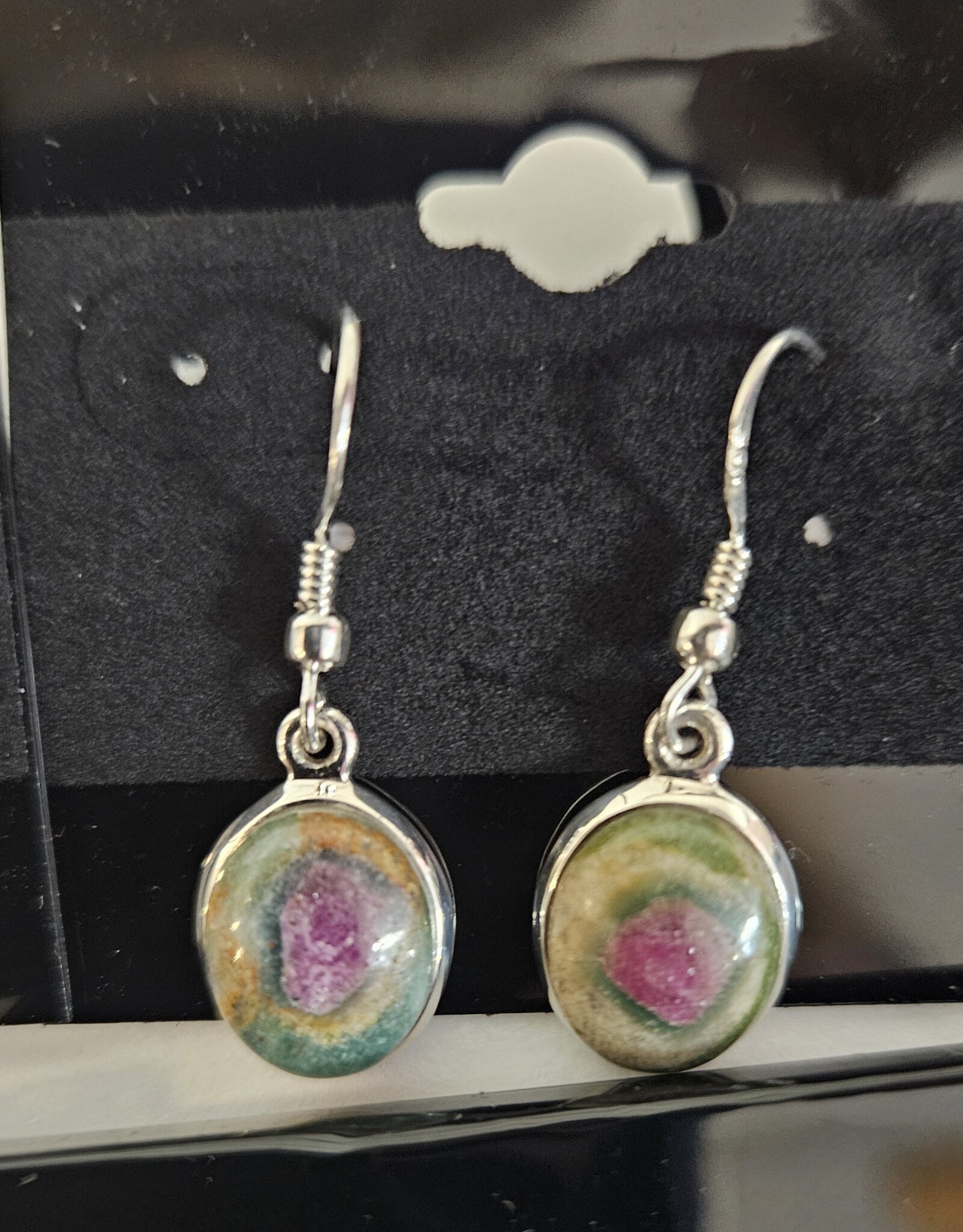 Ruby Zoisite Oval Sterling Silver Dangle Earrings