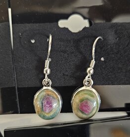 Ruby Zoisite Oval Sterling Silver Dangle Earrings