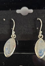 Rainbow Moonstone Eye Shape Sterling Silver Dangle Earrings