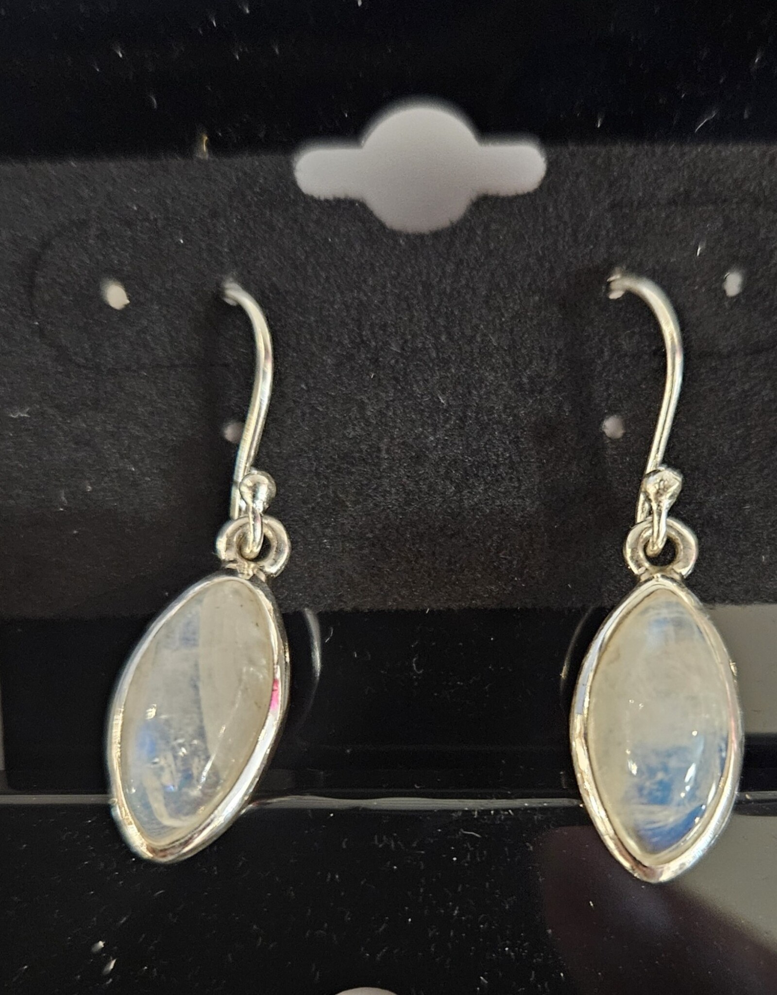 Rainbow Moonstone Eye Shape Sterling Silver Dangle Earrings