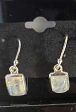 Rainbow Moonstone Square Sterling Silver Dangle Earrings