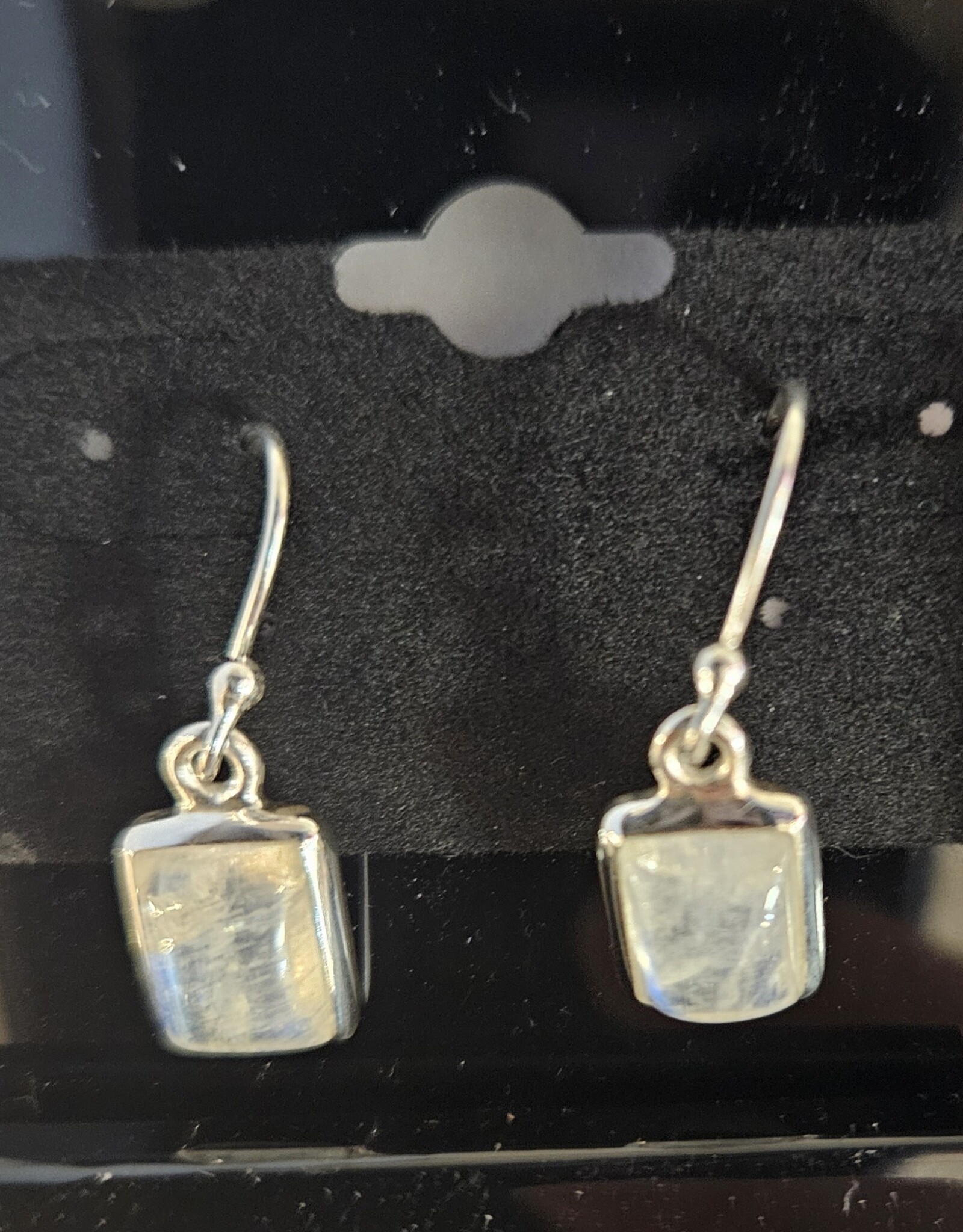 Rainbow Moonstone Square Sterling Silver Dangle Earrings