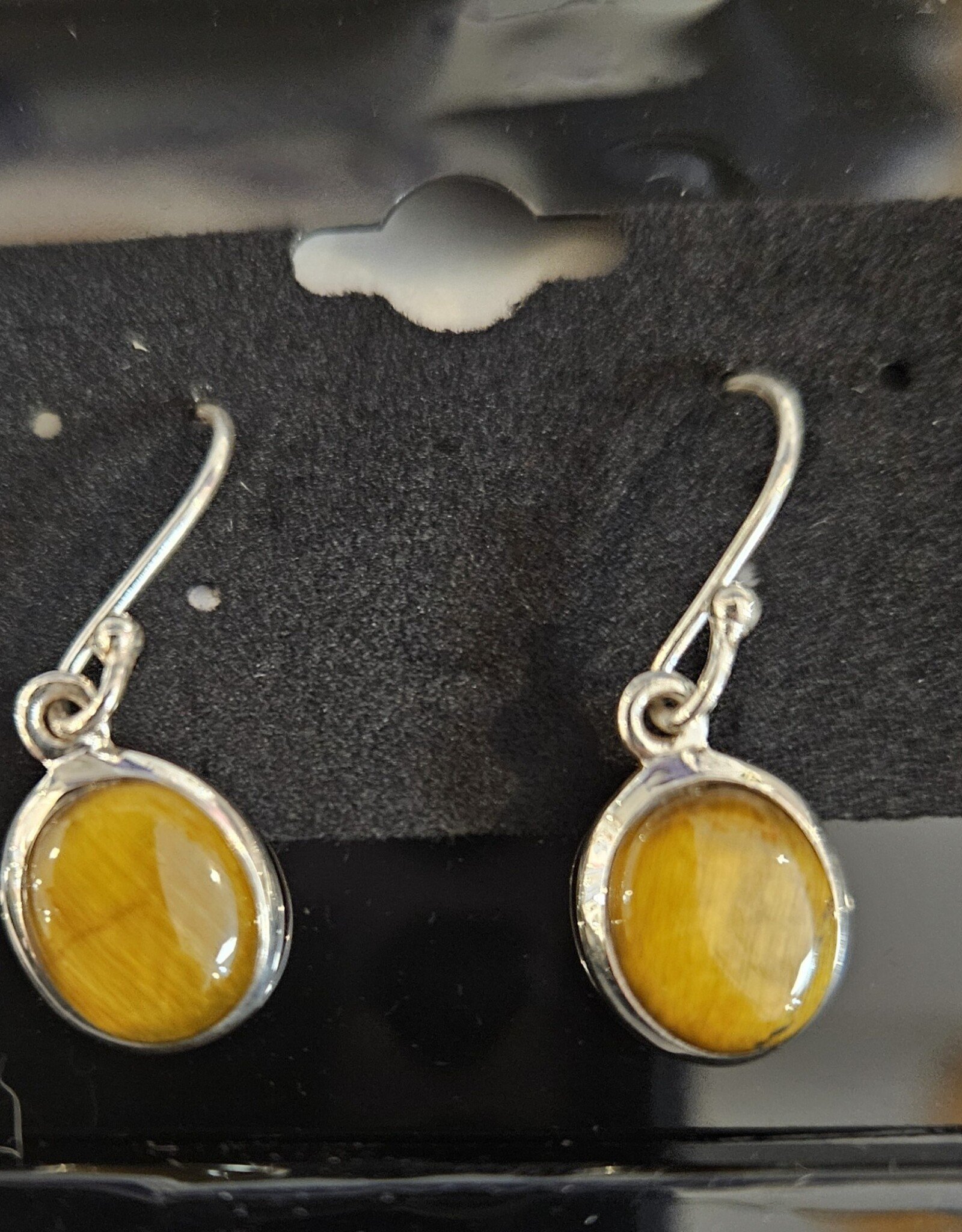 Tiger Eye Oval Sterling Silver Dangle Earrings sml