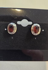 Garnet faceted oval sterling silver stud Earrings