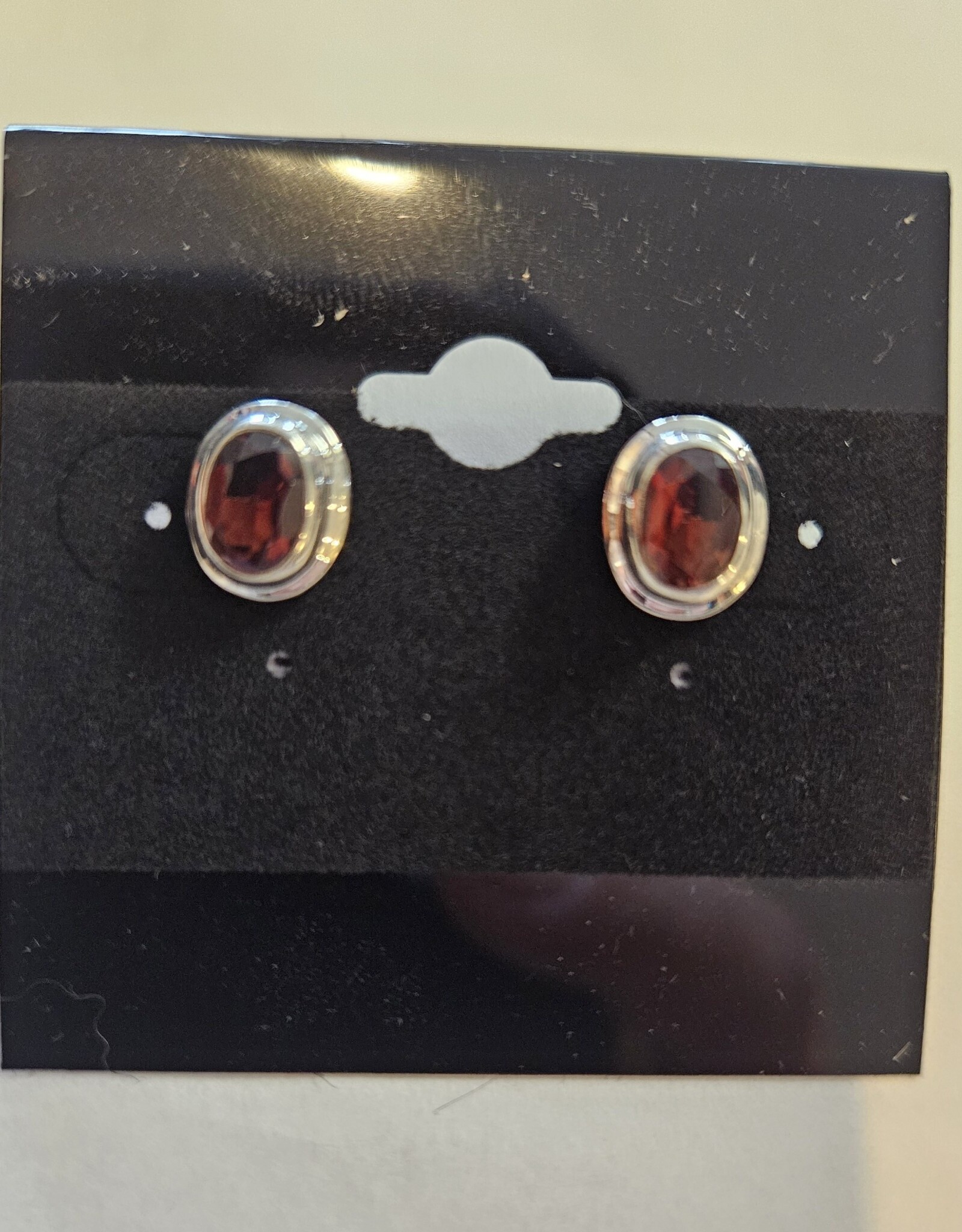 Garnet faceted oval sterling silver stud Earrings